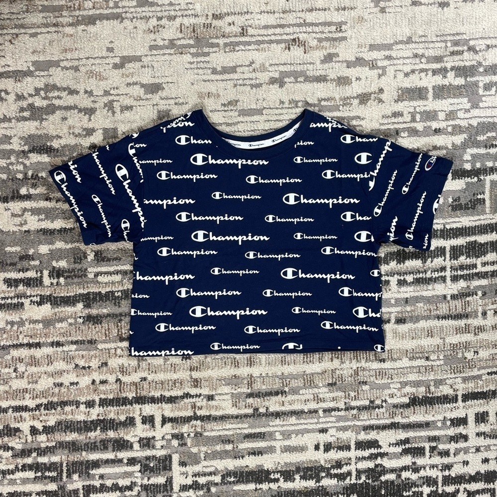 Champions Navy & White Logo Cropped T-Shirt - Picture 2 of 7